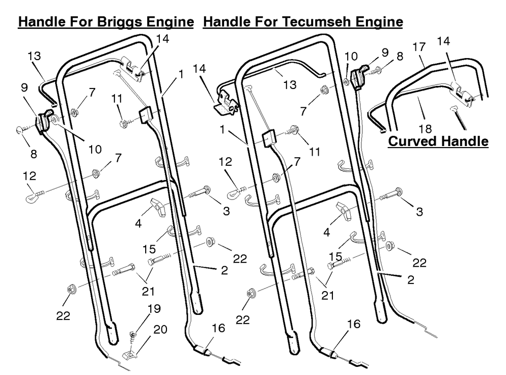 Handle Assembly Diagram and Parts List for 22548A 1996 Briggs and Stratton Lawn Mower